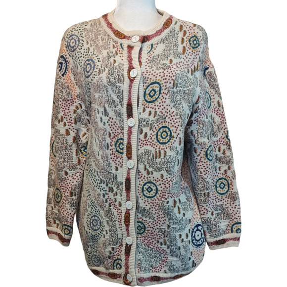 Gabriella Possum Artwork Knit Cardigan Size Medium Marino Wool Australia Cozy - Picture 1 of 12